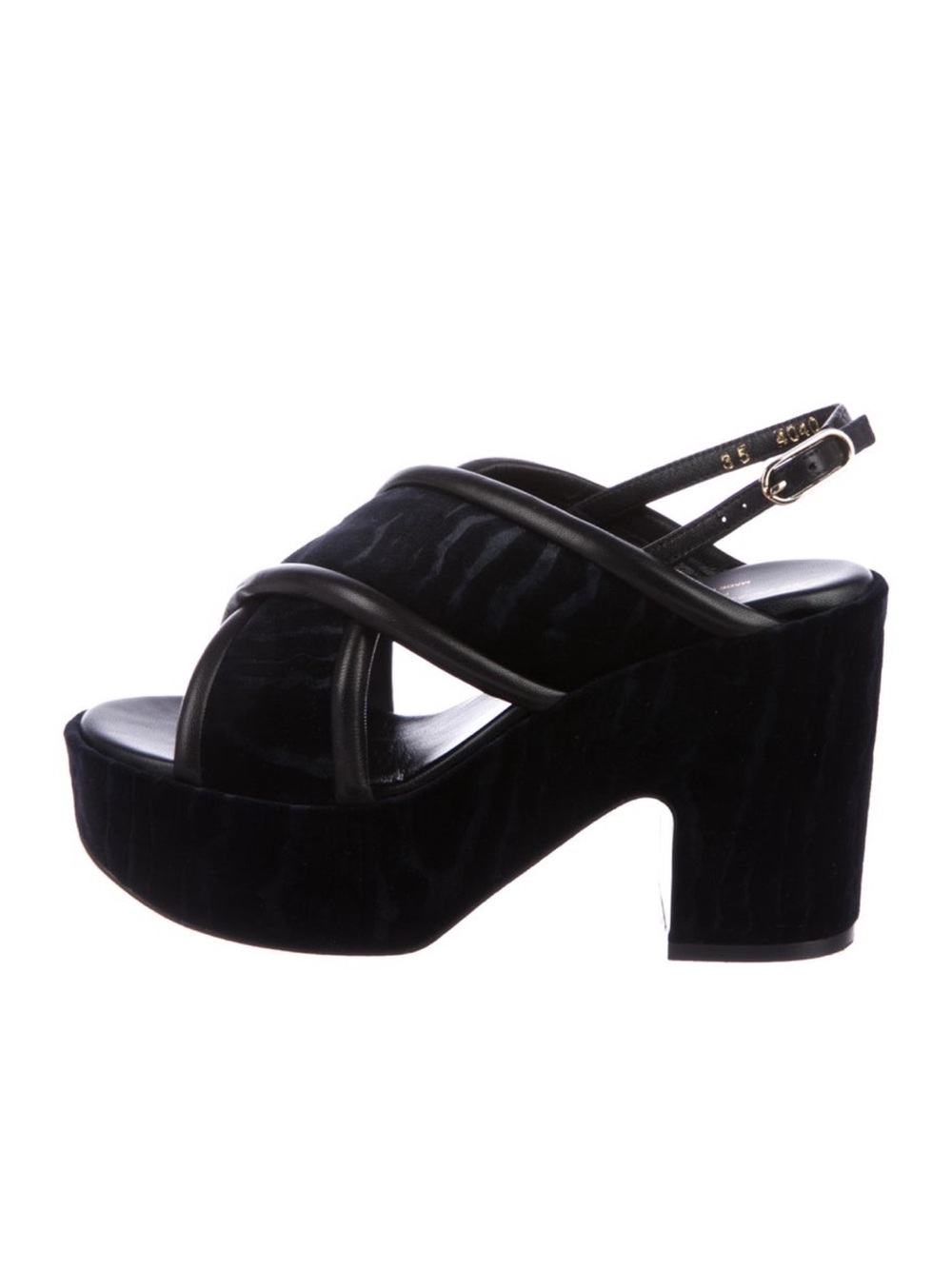 NEW Robert Clergerie Dark Blue Leather Velvet Platform Slingback Sandals